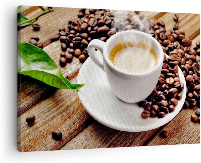 Bilder auf Leinwand Kaffee Tasse Espresso heiss Leinwandbild 70x50cm Wandbilder Dekoration Wohnzimme