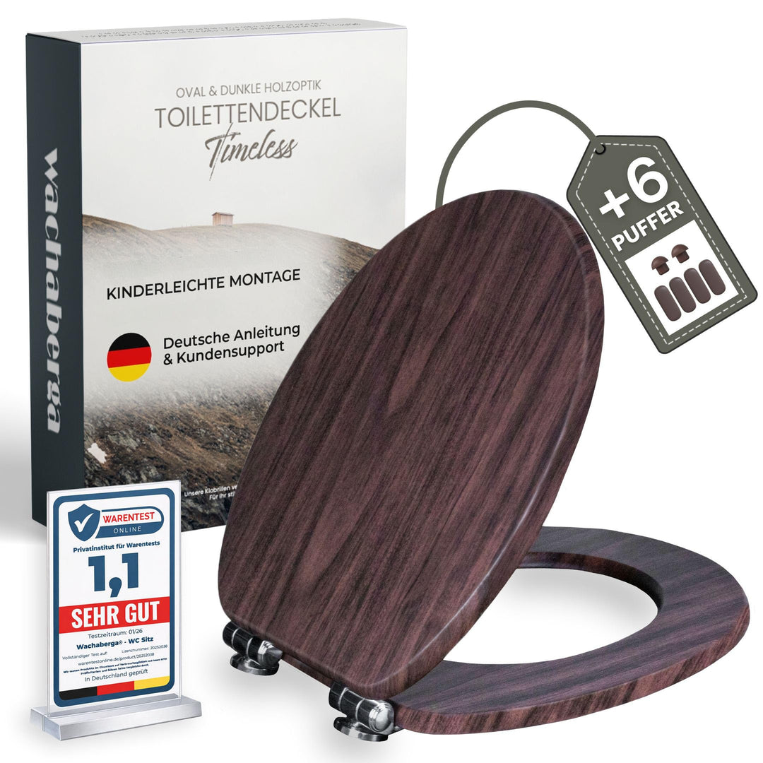 WC-Sitz mit Absenkautomatik Holz – stabiler Toilettendeckel Holz mit Spezialscharnieren, Klodeckel H
