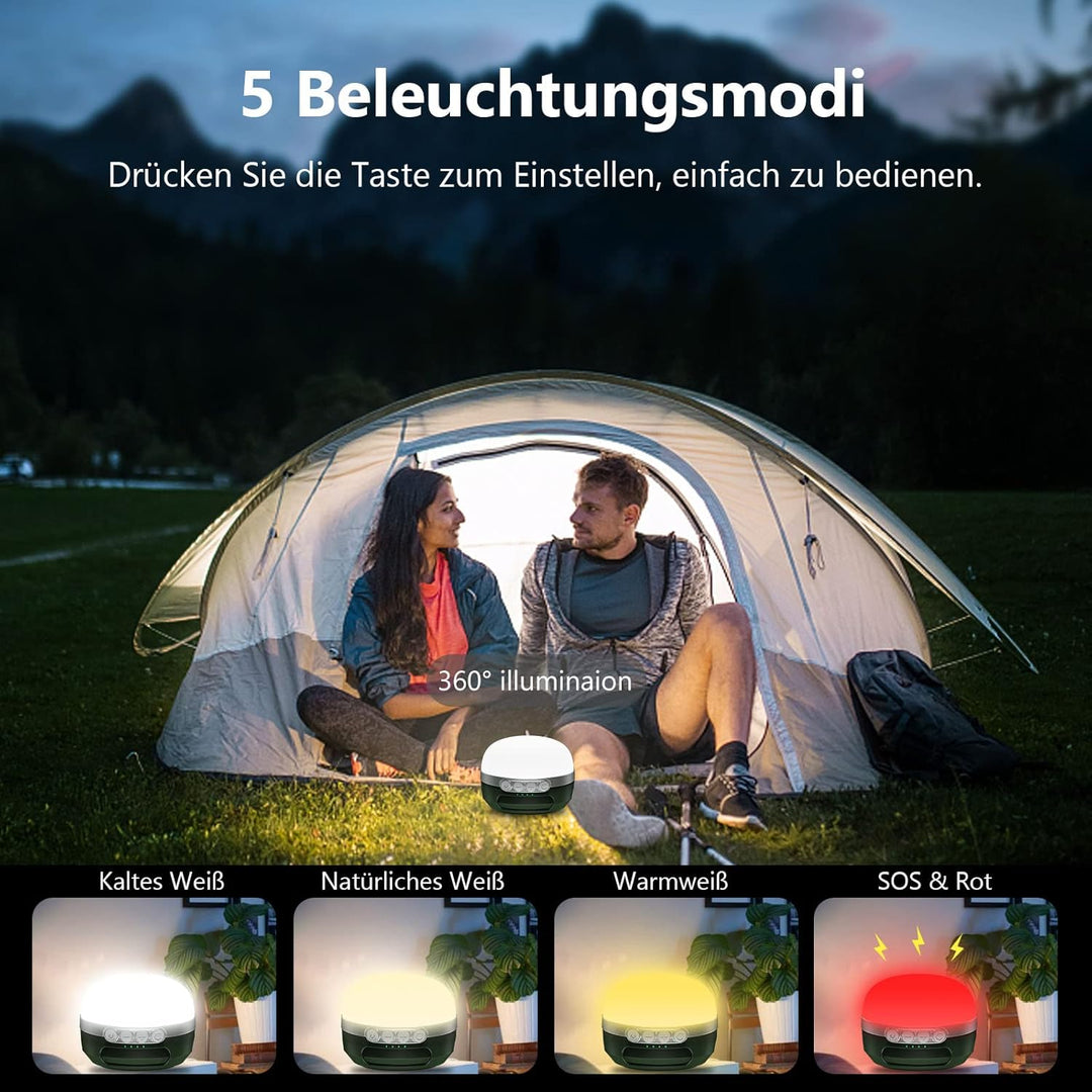LED Campinglampe 8400mAh akku, RGB Farbwechsel Camping Laterne mit USB C Aufladbar, 5 Lichtmodi, Stu