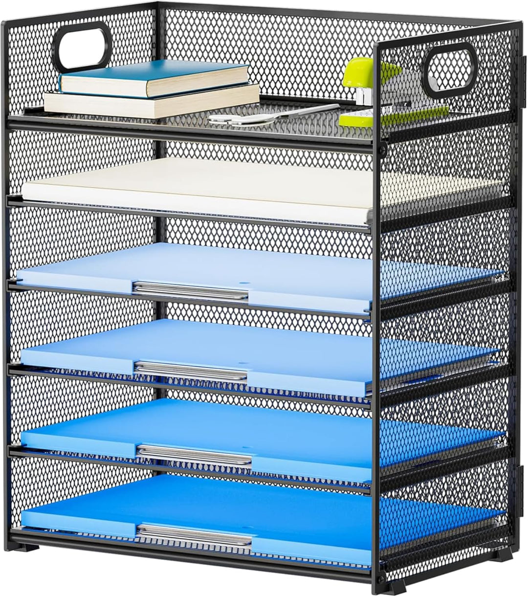 6 Ebenen Papier Organizer Briefablage Organizer, Mesh Metall Schreibtisch Akten Organizer mit Griff,
