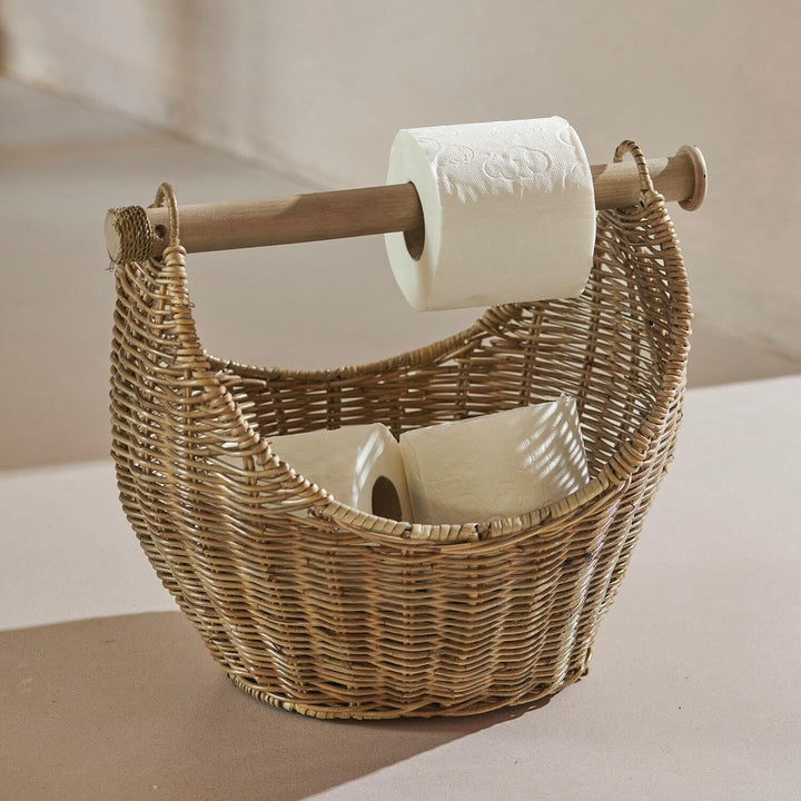 LOBERON® Toilettenpapierhalter Liope, mit Stauraum im Korb, handgeflochten, Toilettenpapier-Aufbewah