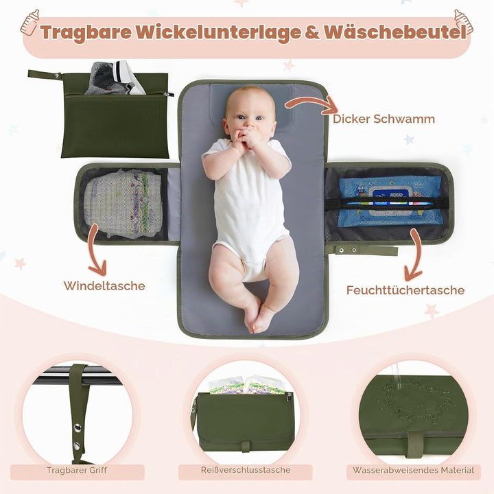 RAINSMORE Baby Wickelrucksack Gross Wickeltasche Rucksack mit Kinderwagengurten und Wickelunterlage