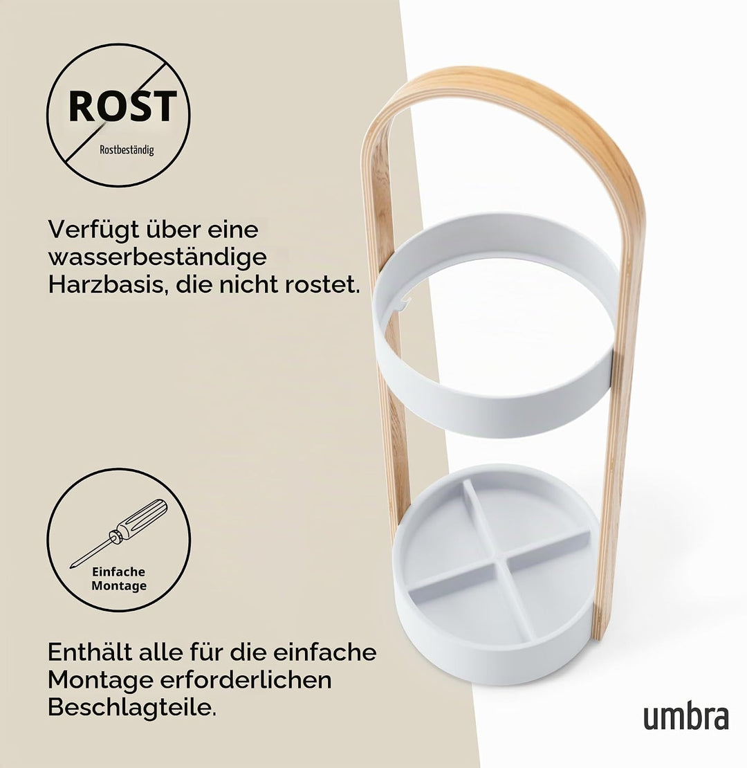 Umbra Bellwood Schirmständer, Runder Regenschirmständer mit Rostfreier Abtropfschale, Weiss/Natur Gr