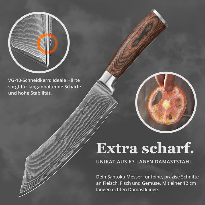 Wakoli Edib Damast BBQ- und Blockmesser I Scharfe 20 cm Klinge aus 67 Lagen Damaststahl mit VG10 Ker