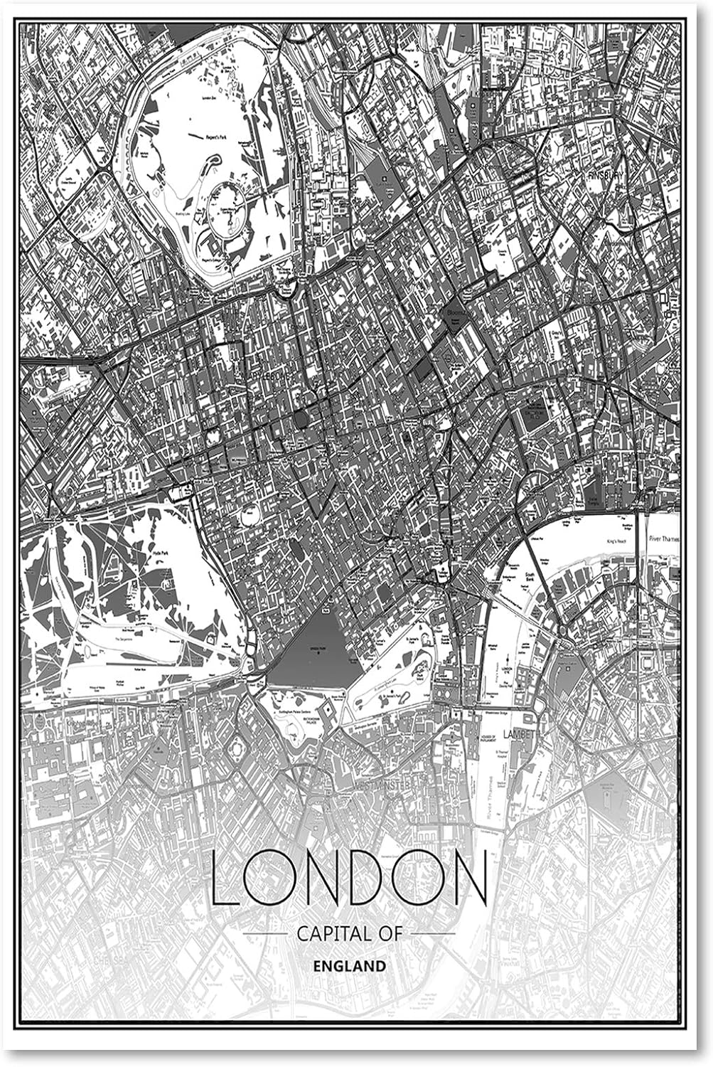 Feeby Leinwandbilder London Bilder Kunstdruck Landkarte Stadt Abstrakt Grau 40x60 cm M12112 40L x 60