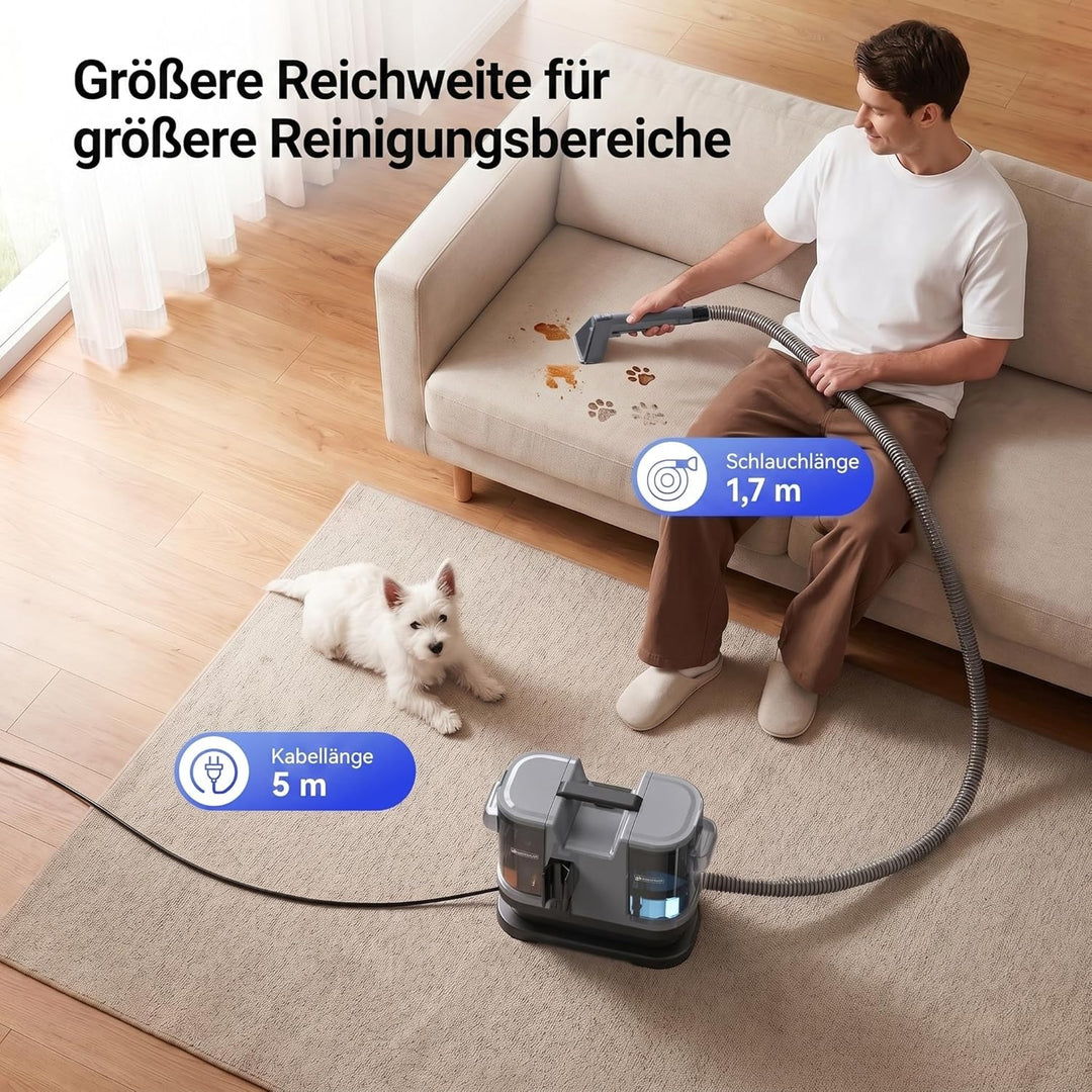 Lubluelu Upgrade Nasssauger Polsterreiniger Gerät mit 600 W – 22 kPa Teppichreiniger Waschsauger, tr