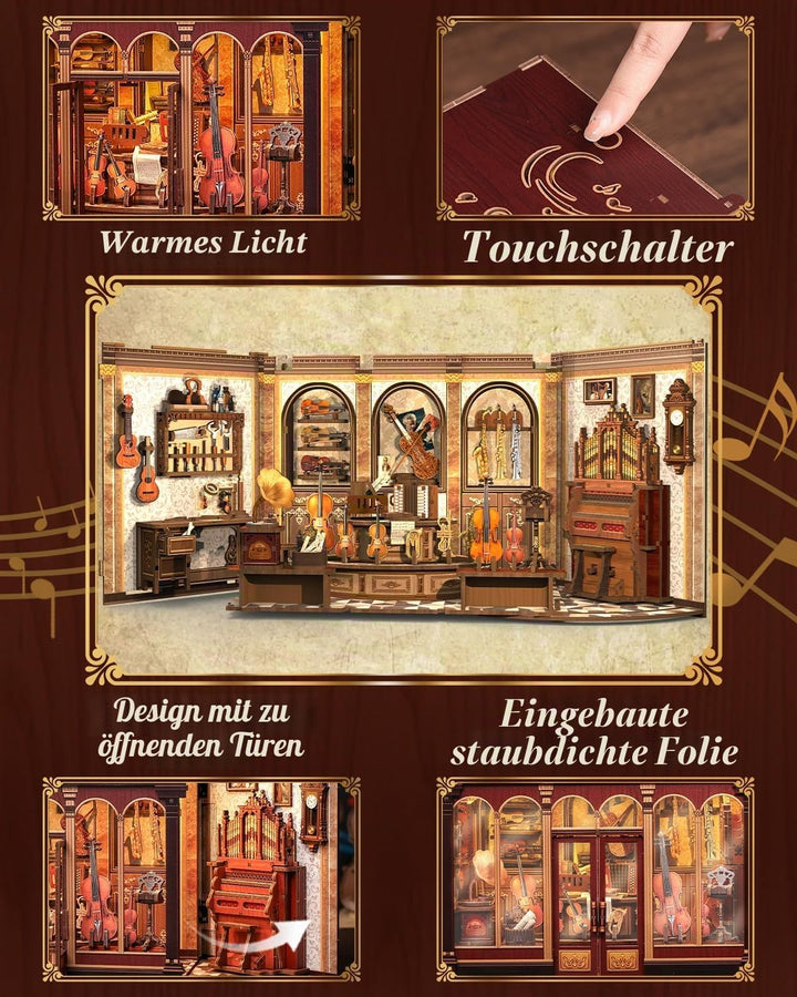 Book Nook Kit - Miniatur Puppenhaus mit LED: 3D Holz-Puzzle Buchstütze, Retro-Deko Bücherregal, klas