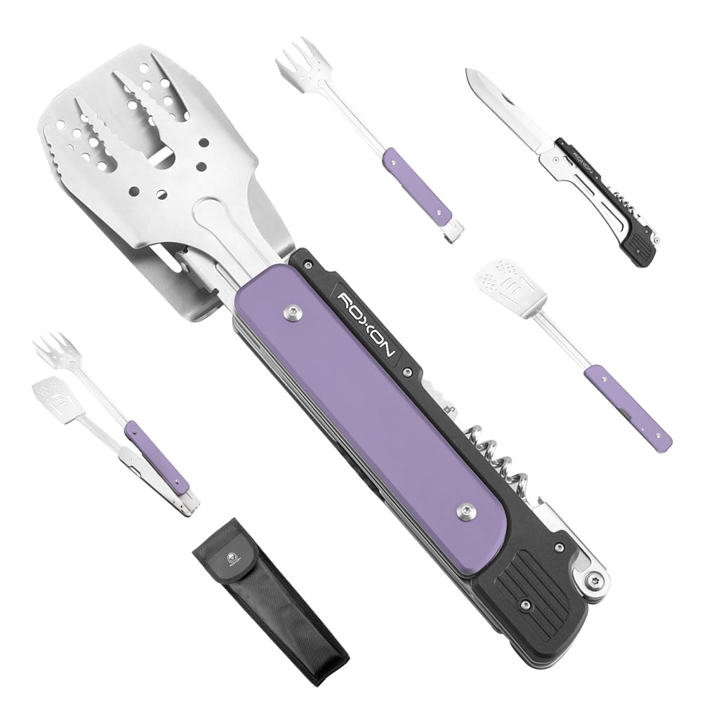 ROXON S601 14" 6 in 1 MBT3 Folding Grill Utensils Set Fork Spatula Grilling Knife Tongs Opener for B