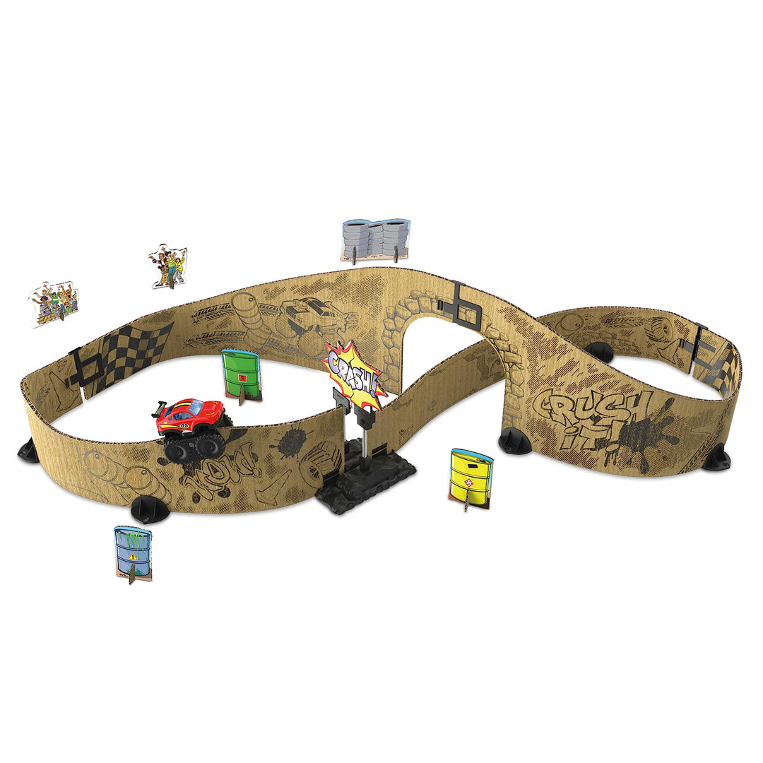 Car-Board Racers - Monster-Adventure Set – Erweiterbarer Spielzeugparcours mit motorisiertem Monster