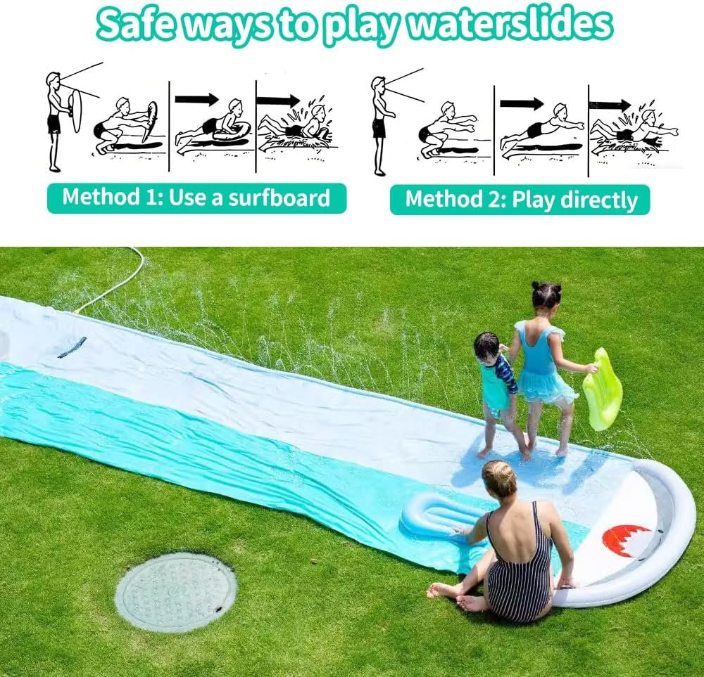 Wasserrutsche Garten, 550 * 145cm Doppel Wasserrutschmatte mit Eingebautem Sprinkler, Rutschbahn Out