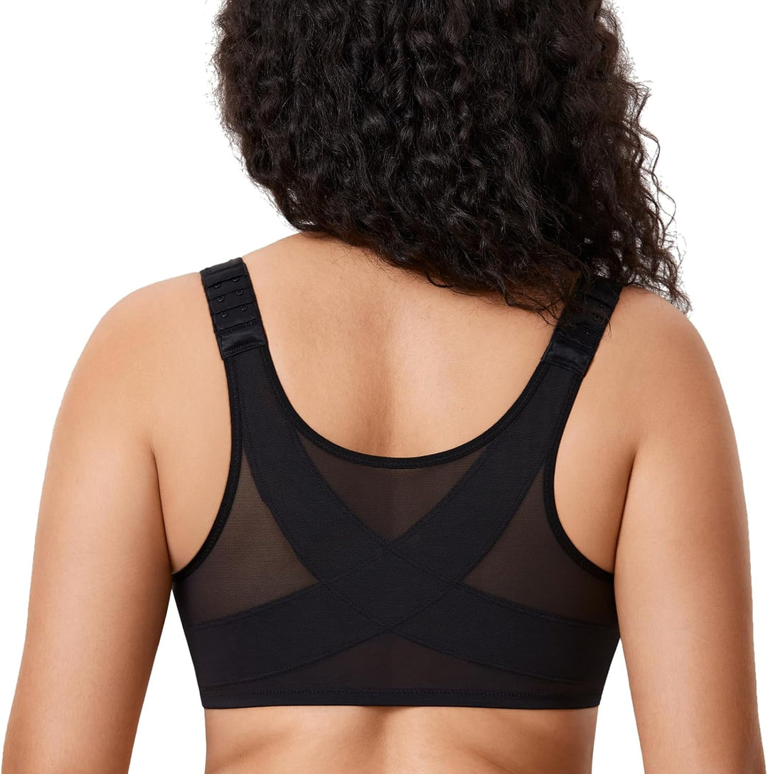 DELIMIRA Damen BH mit Vorderverschluss Grosse Grössen Haltungskorrektur Seamless BHS mit Bügel Tshir