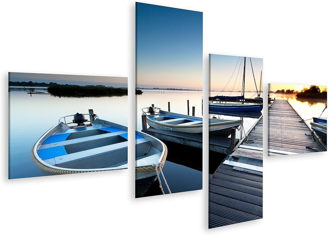 islandburner Bild auf Leinwand Sonnenaufgang Über See Hafen Mit Booten Und Pier Bilder Wandbilder Po