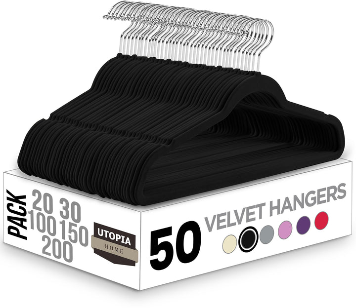 Utopia Home Premium Samt Kleiderbügel 50er Pack - rutschfeste & langlebige Kleiderbügel - Schwarze K