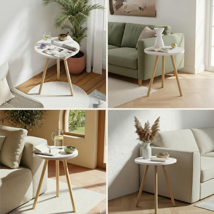 Beistelltisch Rund Weiss Dreibein Holzbeine Ø34x45cm Sofatisch Couchtisch Nachttisch Wohnzimmer Skan