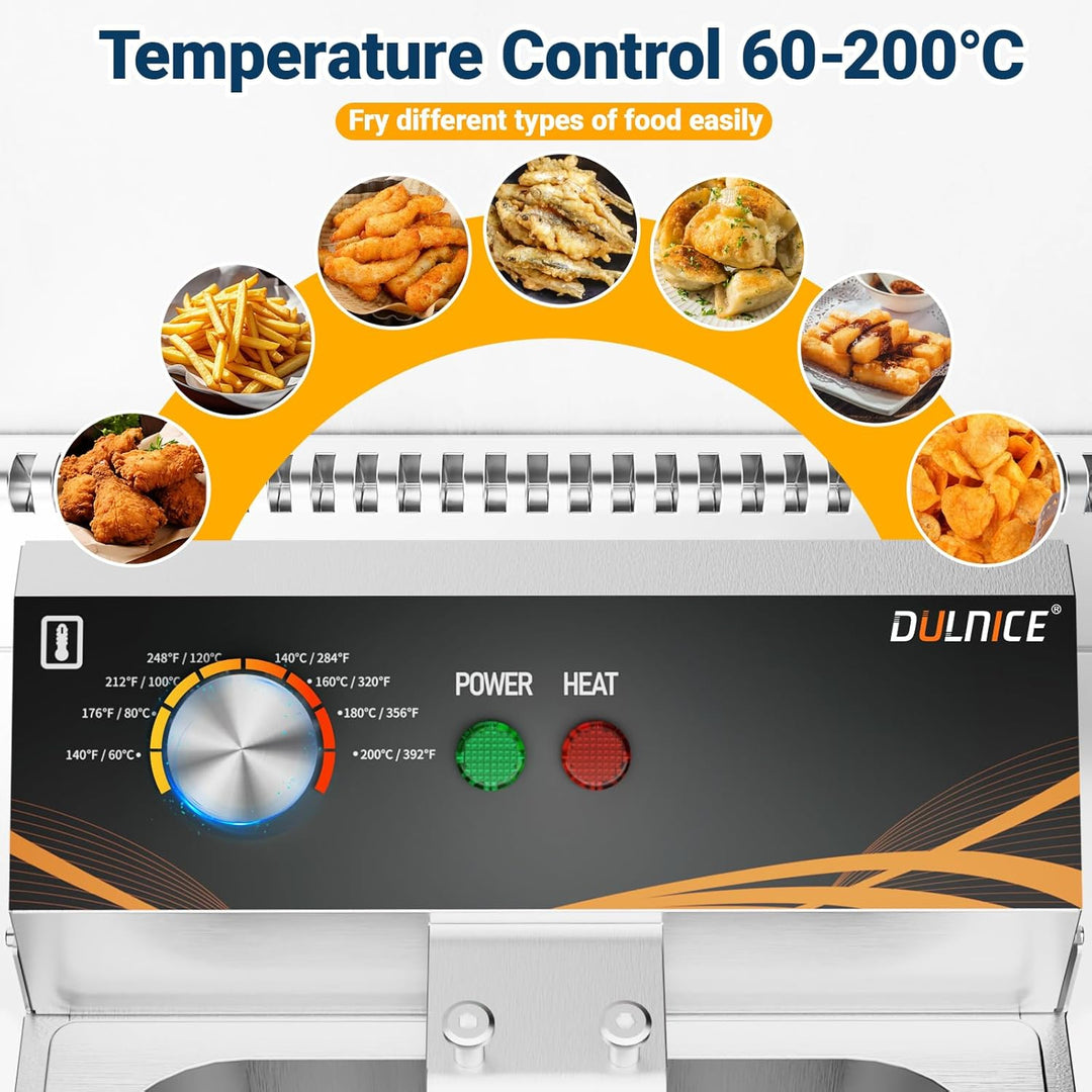 6L Gastro Friteuse mit Einzeltank & Deckel Fritteuse mit Fett 3000W, Edelstahl Elektrische Friteuse