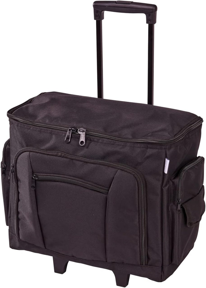 Grosse Nähmaschinen-Trolley-Tasche auf Rollen aus strapazierfähigem schwarzem Stoff, 47 x 38 x 24 cm
