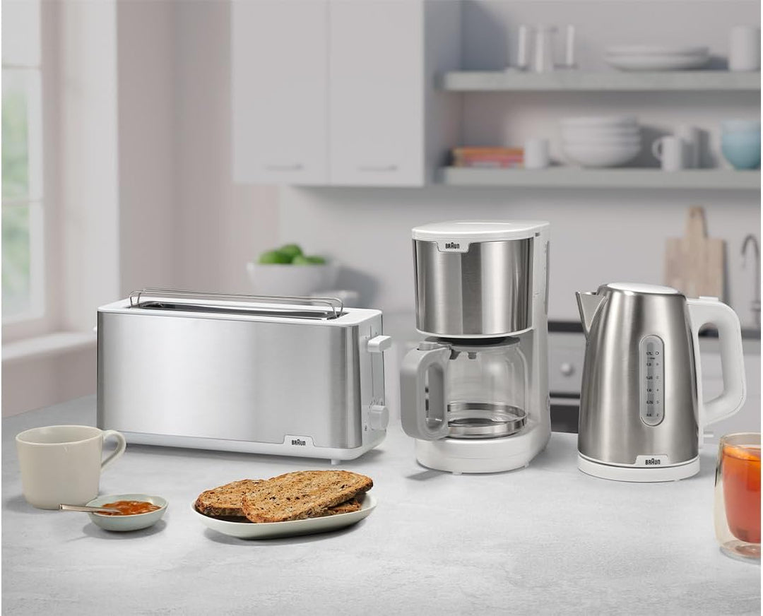 Braun Toaster PurShine HT 1610 WH, 25cm Brot Schlitz, 8 Bräunungsgrade, Aufwärm- & Auftaufunktion, B