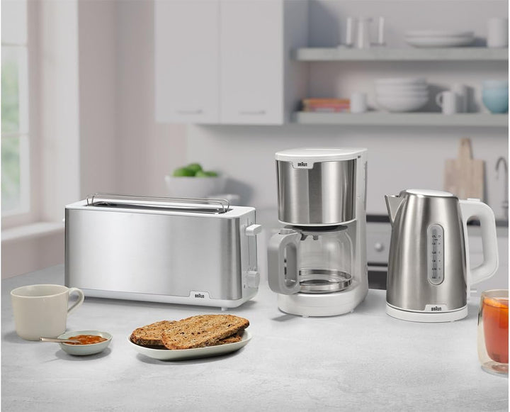 Braun Toaster PurShine HT 1610 WH, 25cm Brot Schlitz, 8 Bräunungsgrade, Aufwärm- & Auftaufunktion, B