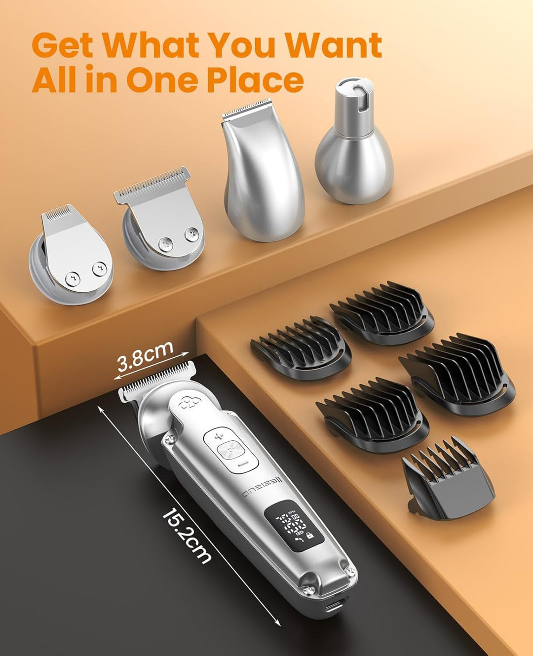 oneisall 4 in 1 Leise Schermaschine Hund Katze, 3-Gang Pfotentrimmer für Hunde bis zu 7000RPM, IPX7