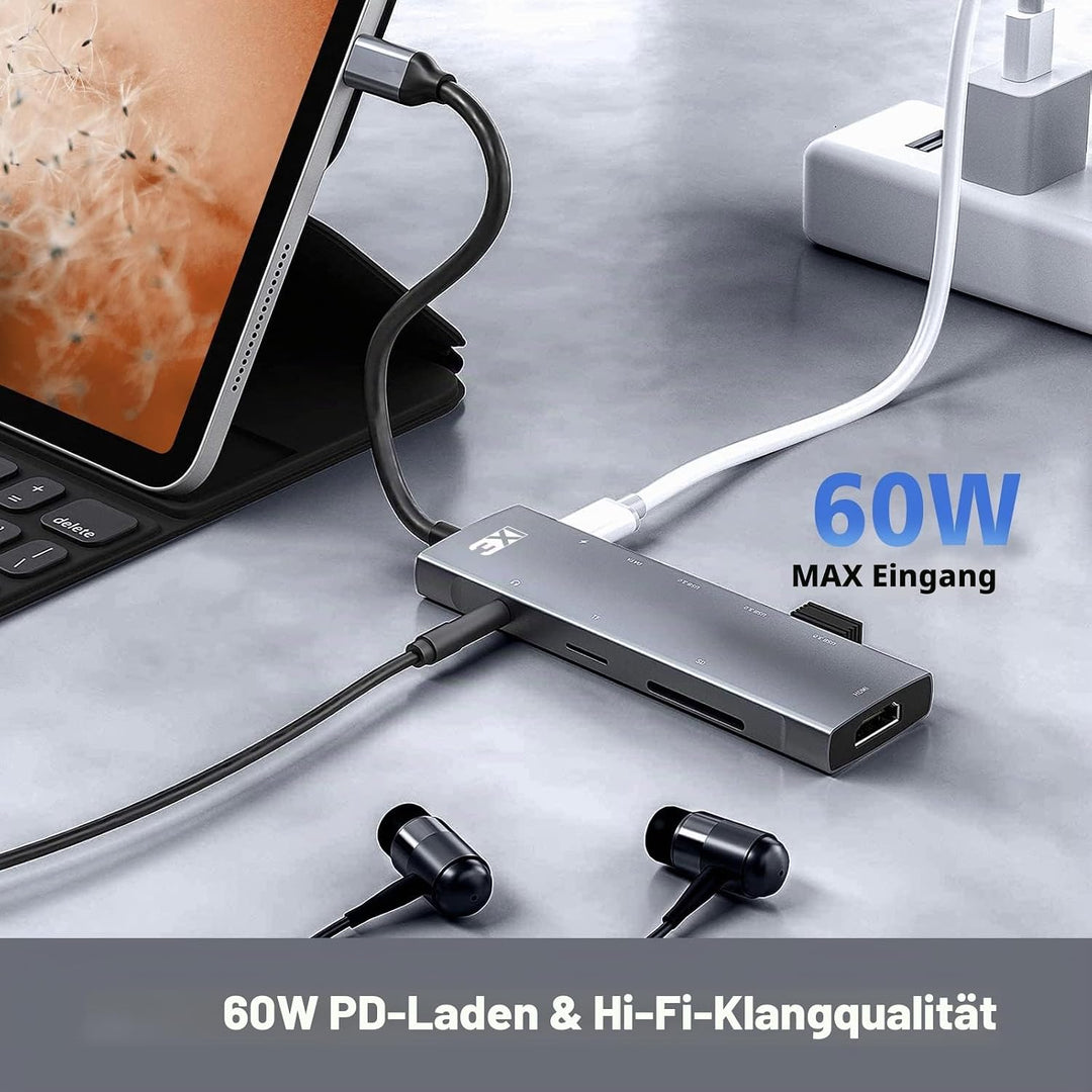 3XI USB C Hub 9in1 Typ C Adapter mit 4K HDMI,3 USB3.0, 100W PD, SD/TF Kartenleser,USB-C 5Gbps Datena
