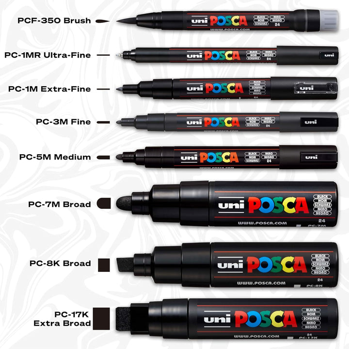 uni-ball 186516 - POSCA Marker mit feiner Rundspitze, 16er Set, Grundfarben