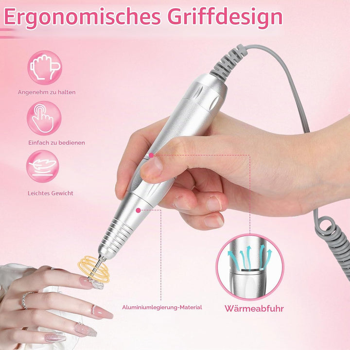 Qivine Nagelbohrgriff für 12V Nagelfeile Elektrisch, 35,000 U/Min Ersatzgriff für Elektrische Nagelf