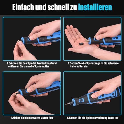 Multifunktionswerkzeug Akku, 8V 2.0Ah Rotationswerkzeug mit LED-Licht, 5-Gang 30000 U/min Max, 135 M