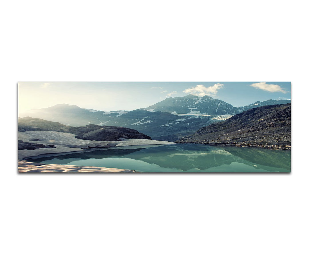 Paul Sinus Art Panoramabild auf Leinwand und Keilrahmen 150x50cm Berge Schnee EIS See Natur
