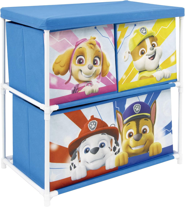ARDITEX - Kinderregal mit 3 Stoffboxen von Paw Patrol - Metallrahmen und Polyesterboxen - 53x30x60 c
