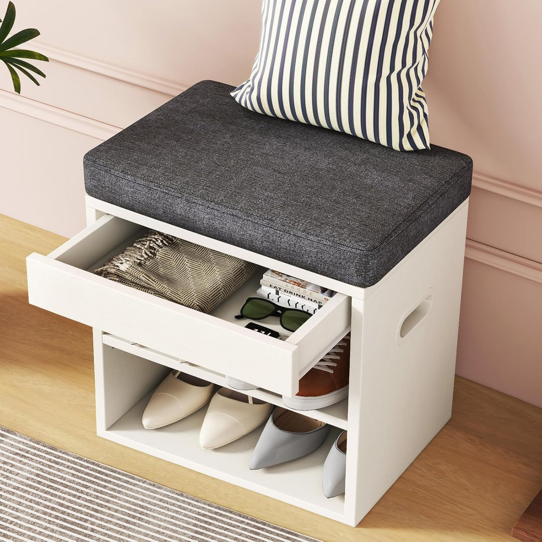 YMYNY Schuhbank mit Sitzfläche und Schublade, 2-Stufig Schuhschrank mit sitzbank, Schuhregal Klein m