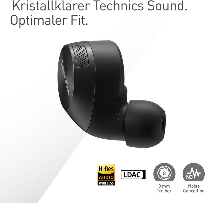 Technics EAH-AZ60M2EK kabellose Ohrhörer mit Noise Cancelling, Multipoint Bluetooth 3 Geräte, komfor