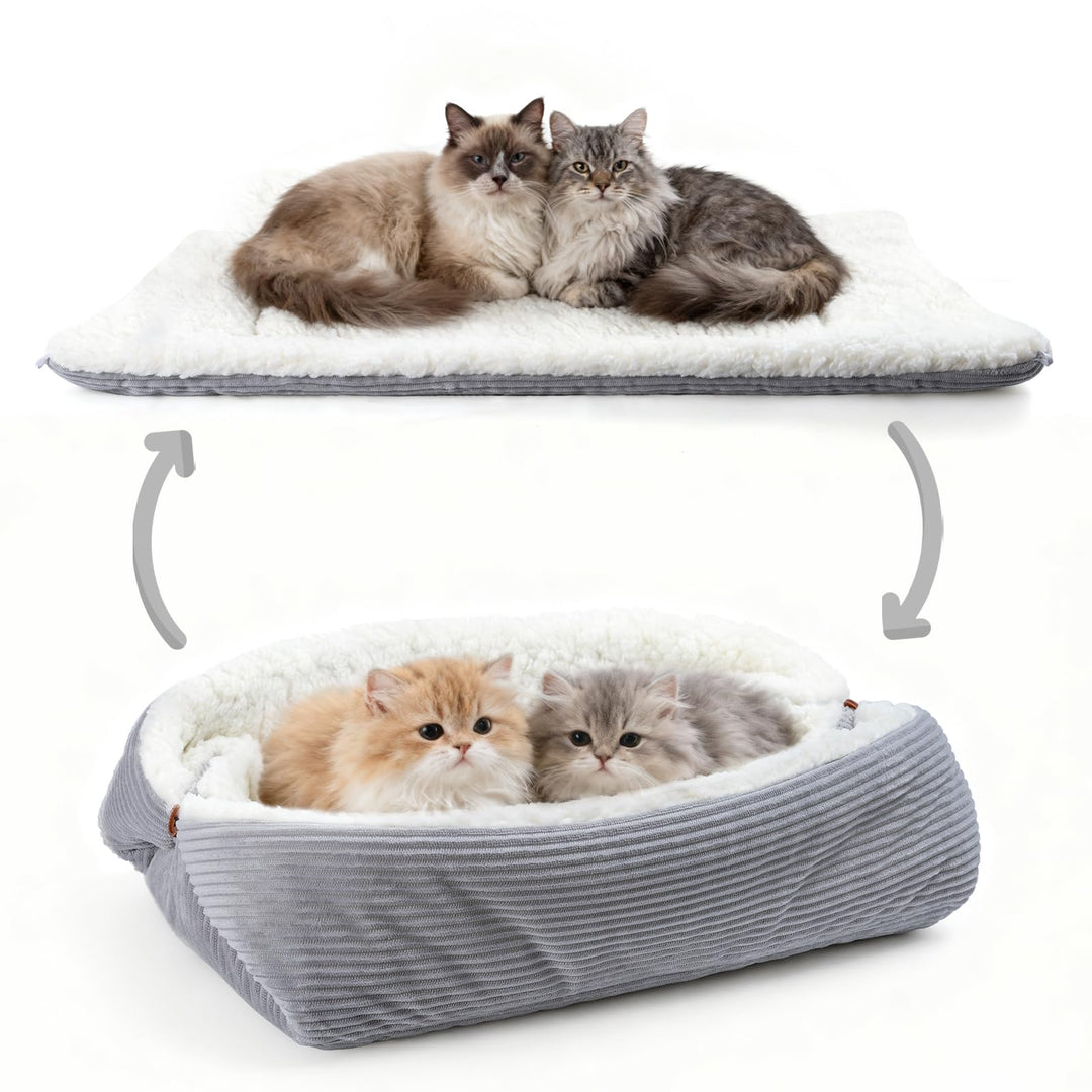 Weiches Katzenbett Waschbar 75x50 cm Plüsch Haustierbett für Kleine Hunde und Katzen - 2 in 1 Katzen