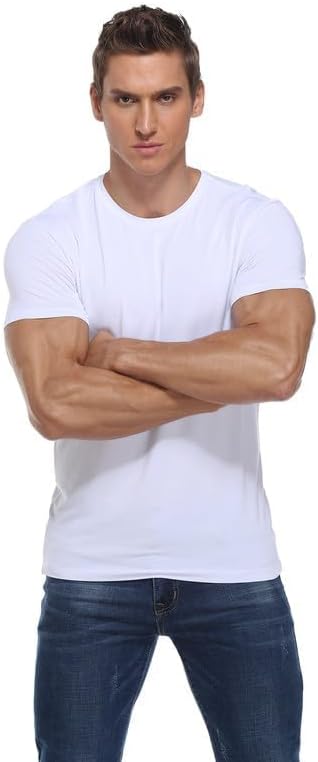 COLORFULLEAF 3/5er Pack Bambus Rundhals T-Shirt Herren Stretch Unterziehshirt Männer Einfarbig Busin