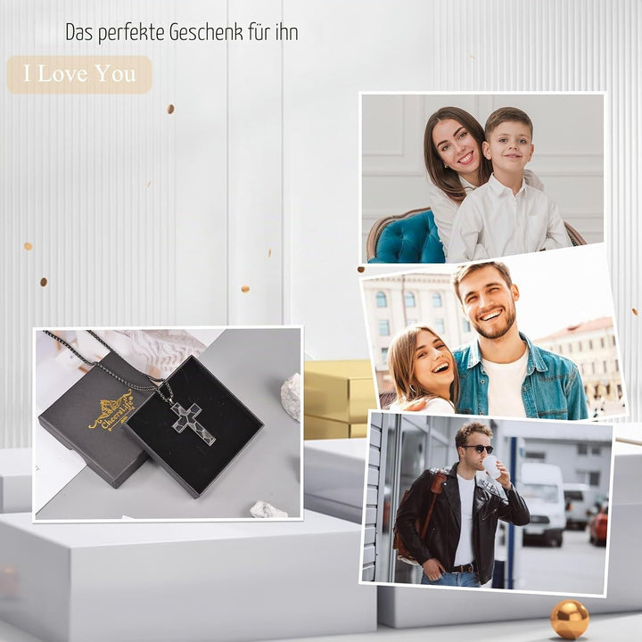 CheersLife Basketball/Fussball-Kreuz-Halskette Für Jungen, Kette Herren,Kommunion Geschenk Junge,Ede