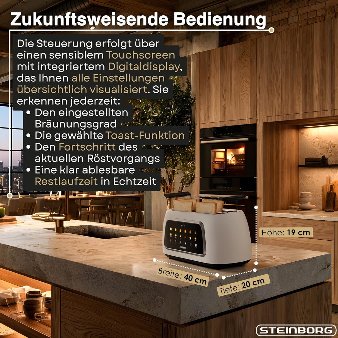 Steinborg® Automatik Toaster mit Brötchenaufsatz 4 Scheiben Automatische Liftfunktion ohne Hebel - L