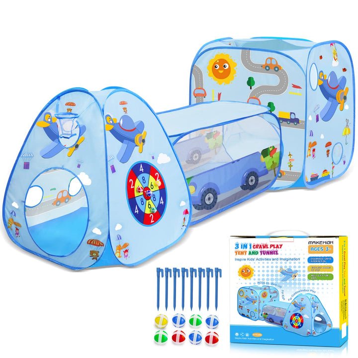 MAIKEHIGH Kinder Spielzelt mit Tunnel, 3 in 1 Pop Up Spieltunnel Bällebad Zelt krabbeltunnel Drinnen