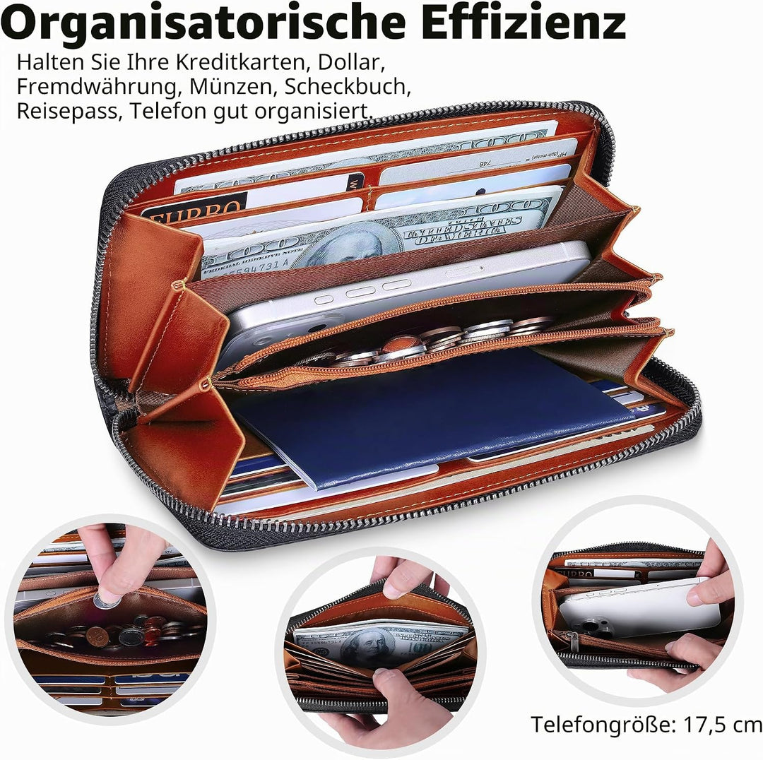 VISOUL Premium Brieftasche Echtleder Italienisches Leder mit RFID Schutz, XL Geldbörse für Herren Da
