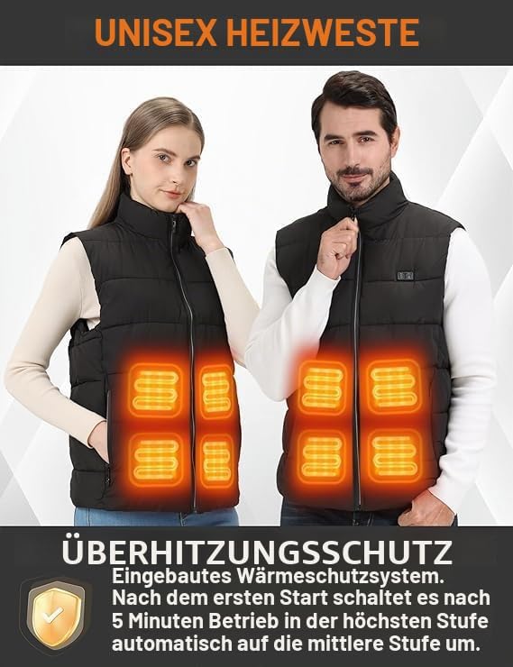 Beheizbare Weste für Herren Damen, Heizweste mit 20000 mAh Akku und 15 Heizzonen, Beheizbare Jacke f