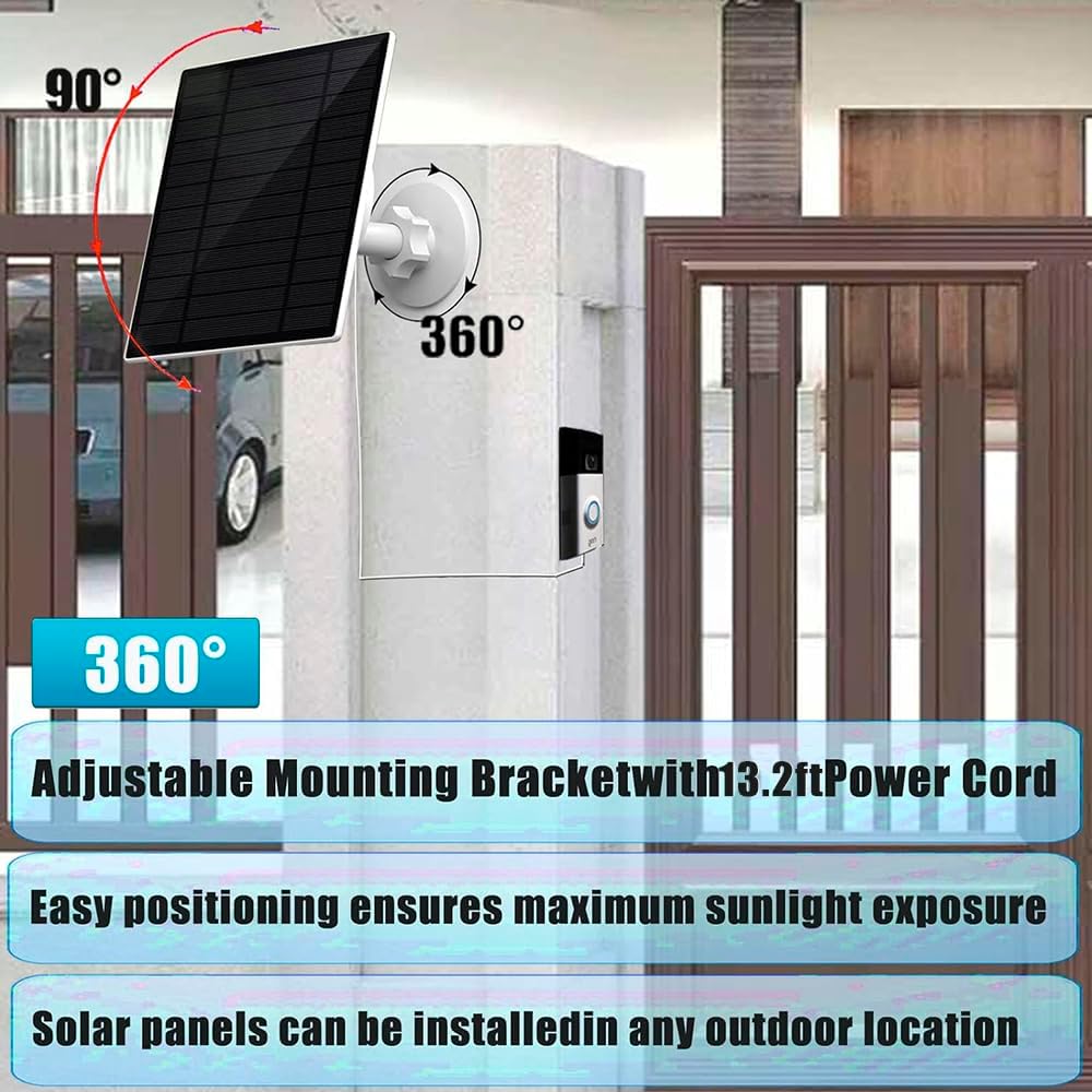 6W Solarpanel zum Aufladen der Türklingelbatterie, IP66 wasserdicht, kompatibel mit Ring video doorb