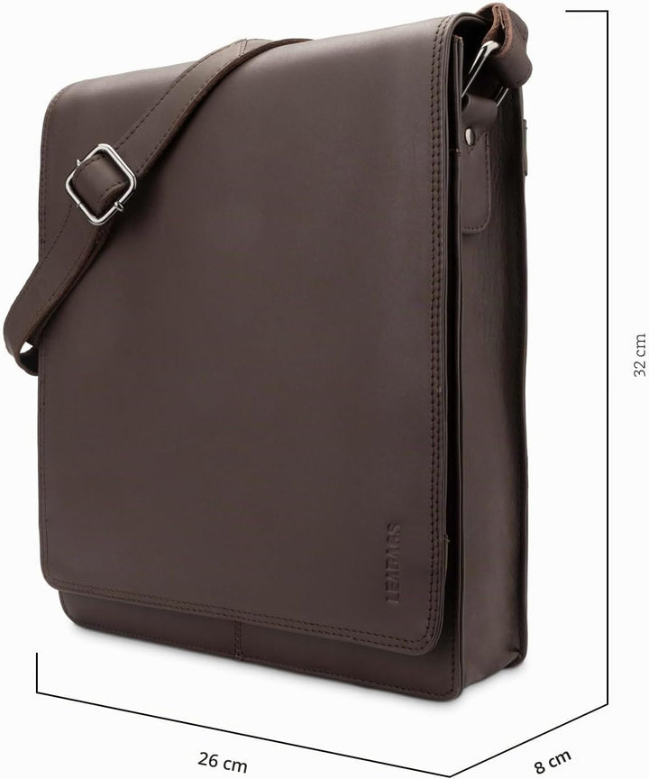 LEABAGS Leder Umhängetasche Herren &amp; Damen I Echtleder Laptoptasche bis 13 Zoll I Messenger Bag mit