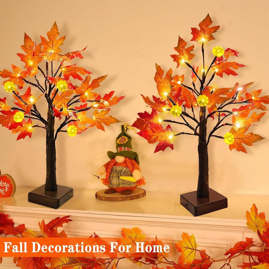 TURNMEON [ 2 Pack &amp; Timer 24 Inch Lighted Maple Tree Fall Decor, Total 48 LED Battery Operated Table
