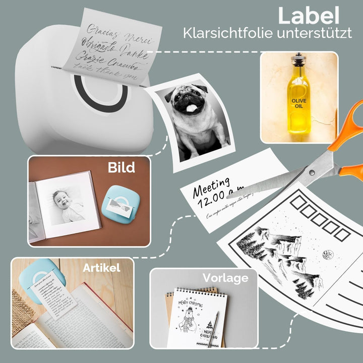 cabaro Mini Drucker Aufkleber Drucker Fotodrucker mit 3 Rollen Bluetooth Thermodrucker für Lernen, S