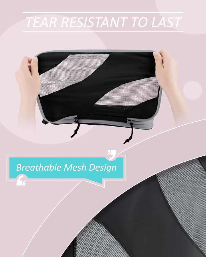 BAGSMART Packing Cubes Compression 6 Stück, Packwürfel Kompression Koffer Organizer Set, Travel Esse