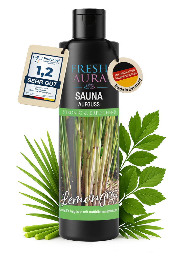 Saunaaufguss Lemongras (250ml) – Sauna Aufgussmittel mit natürlichen ätherischen Ölen – Sehr ergiebi