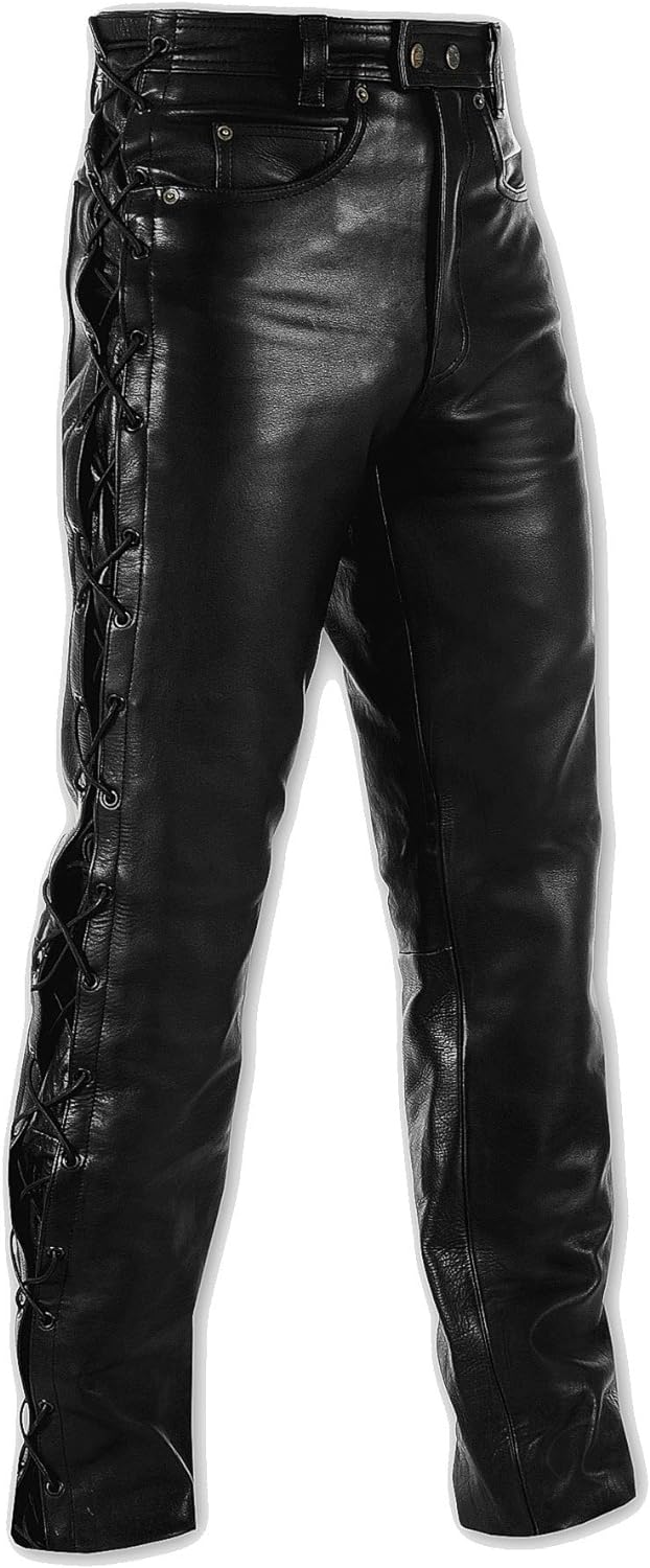 A-Pro Lederhose Senkel Motorrad Custom Chopper Touring 5 Taschen US 40 ( EU 54 ) Schwarz, US 40 ( EU