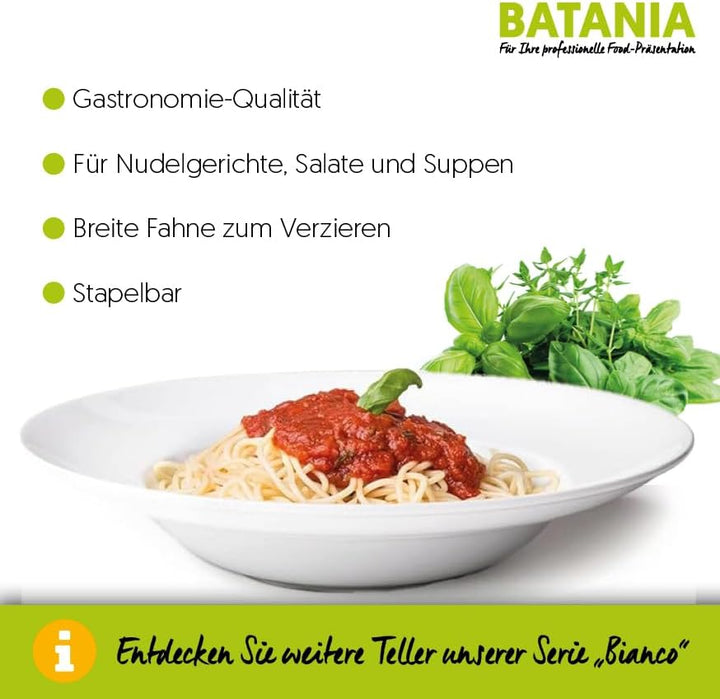 BATANIA 6x Pastateller Bianco rund Ø 27 cm Weiss - hochwertiges Porzellan, mikrowellen- und spülmasc