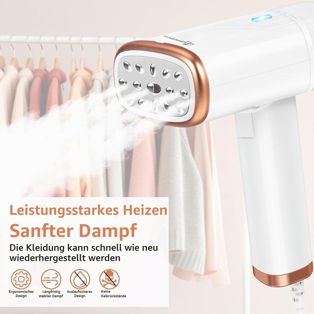 Dampfglätter Reise Steamer, 1000W Handsteamer für Kleidung mit 20s Schnellaufheizung, 360° Auslaufsc
