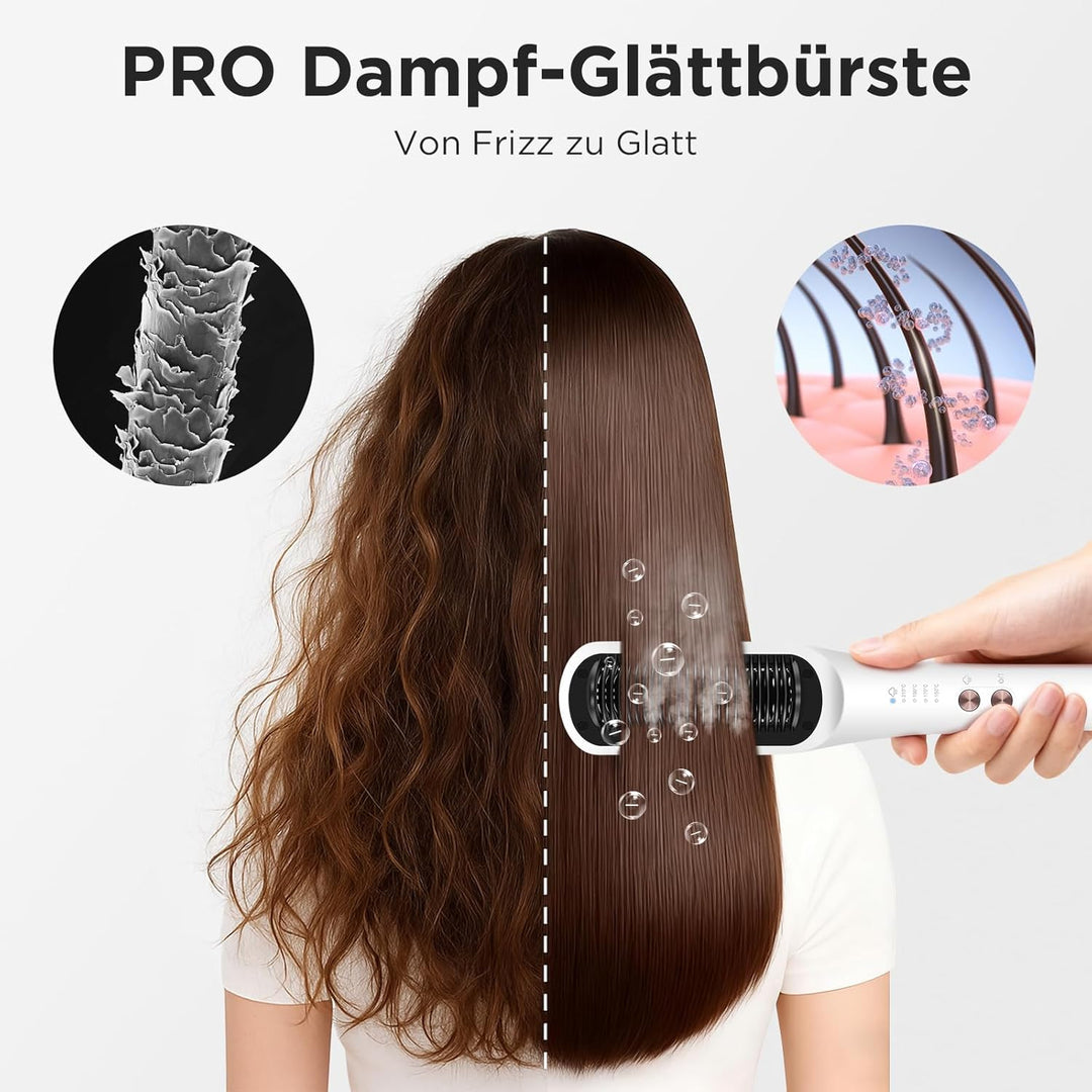 Pro Dampf Glättbürste, PARWIN PRO BEAUTY 3-in-1 Haarglätter Bürste, LED-Anzeigeleuchte, Ionentechnol
