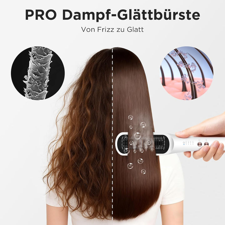 Pro Dampf Glättbürste, PARWIN PRO BEAUTY 3-in-1 Haarglätter Bürste, LED-Anzeigeleuchte, Ionentechnol