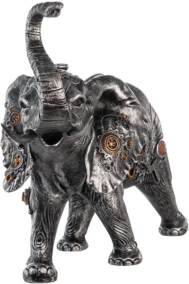 Brillibrum Design Figur Steampunk Deko Elefant aus Polyresin Skulptur Silber Zahnrad Dekoration Indu